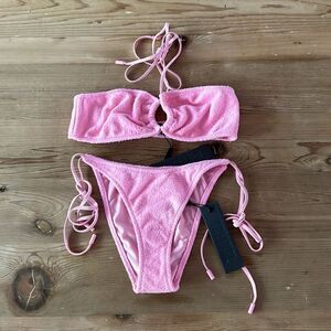 triangl swimwear Pink Terry Cloth Bandeau Bikini Set
